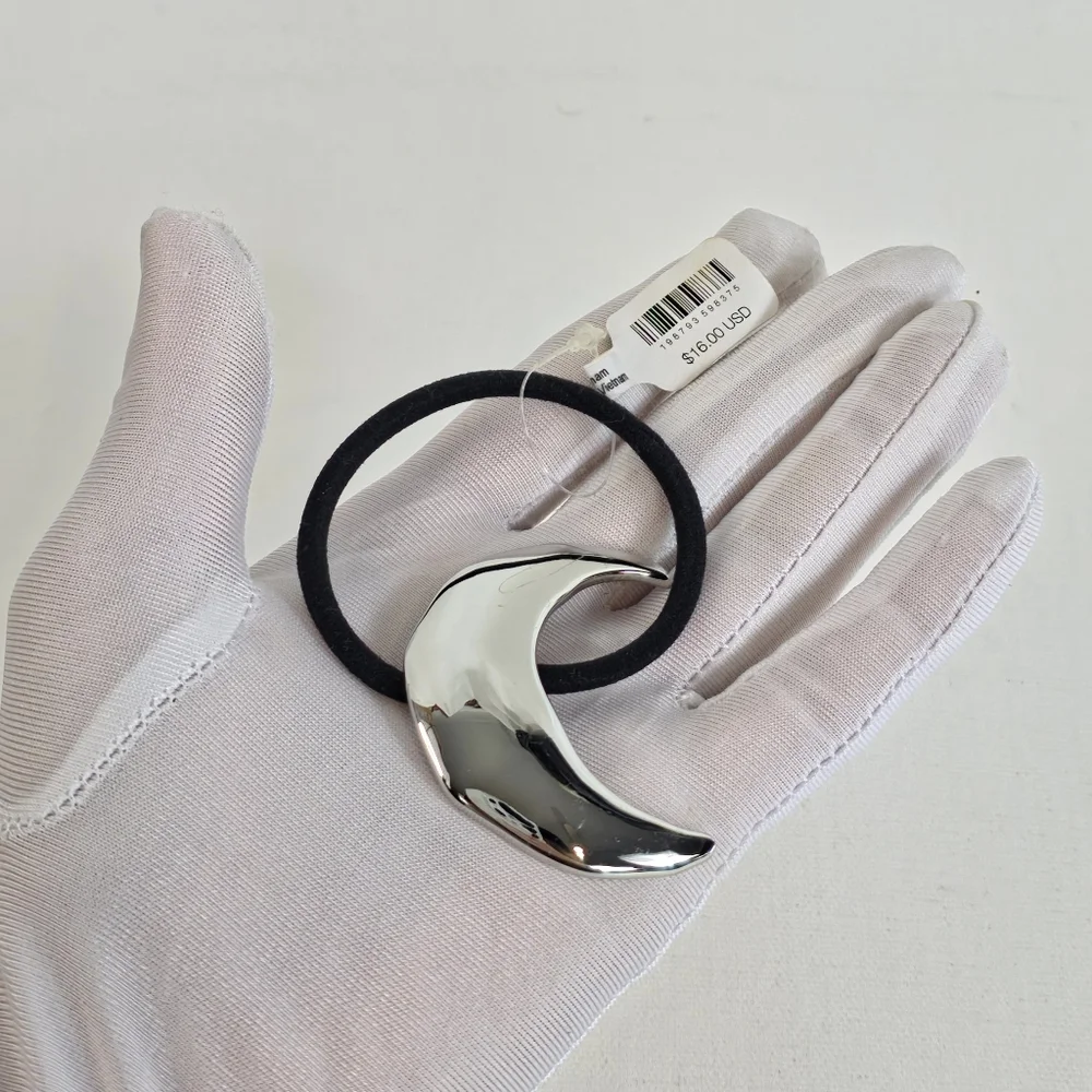 Free People Crescent Moon Pony Holder Hair Tie Accessories Silver Tone - Picture 4 of 7